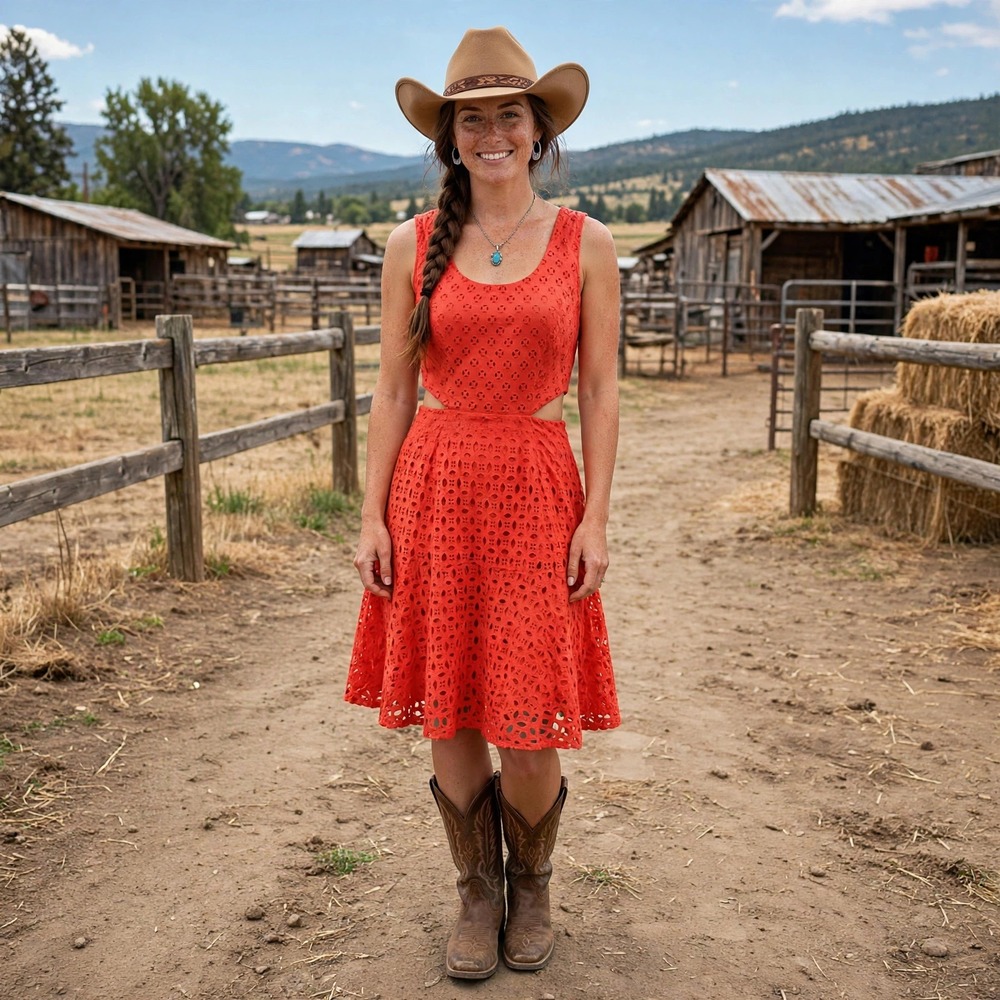Jessica‎ Simpson Hot Coral Eyelet Cutout Sleeveless Dress - Size M